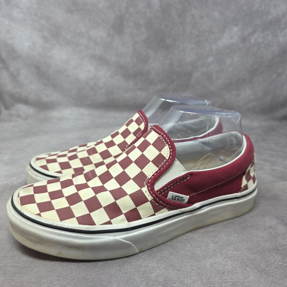 VANS Classic Slip-On Checker Dark Wine/White Canvas Womens Size 7 Shoes